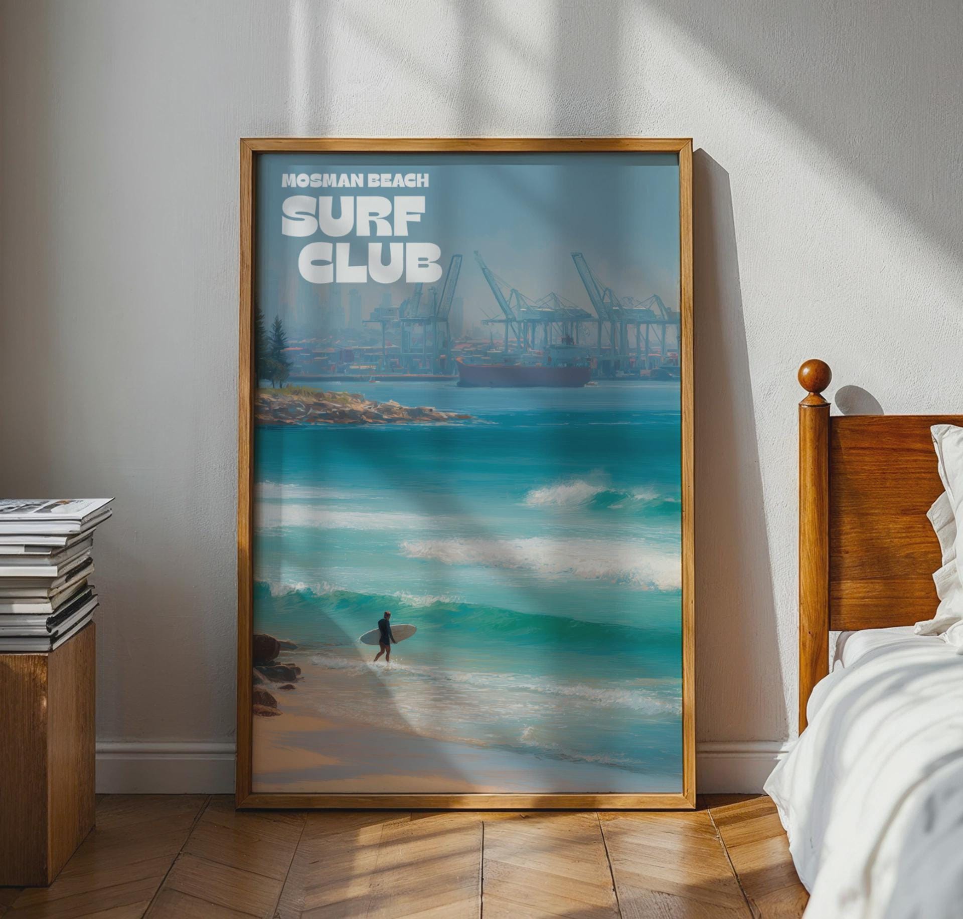 Mosman Beach Surf Club Poster Ocean Waves Surfer Wall Art - Travel Wall Art
