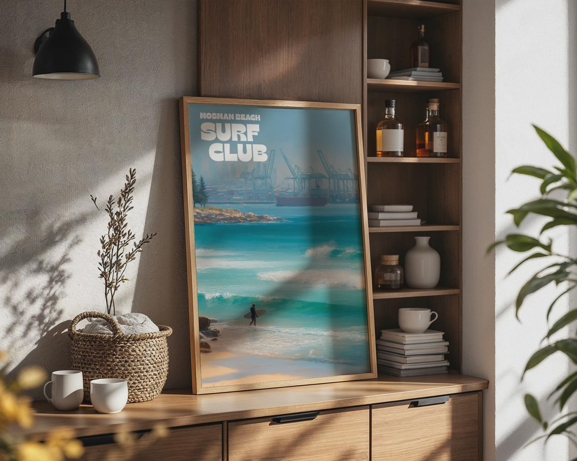 Mosman Beach Surf Club Poster Ocean Waves Surfer Wall Art - Travel Wall Art
