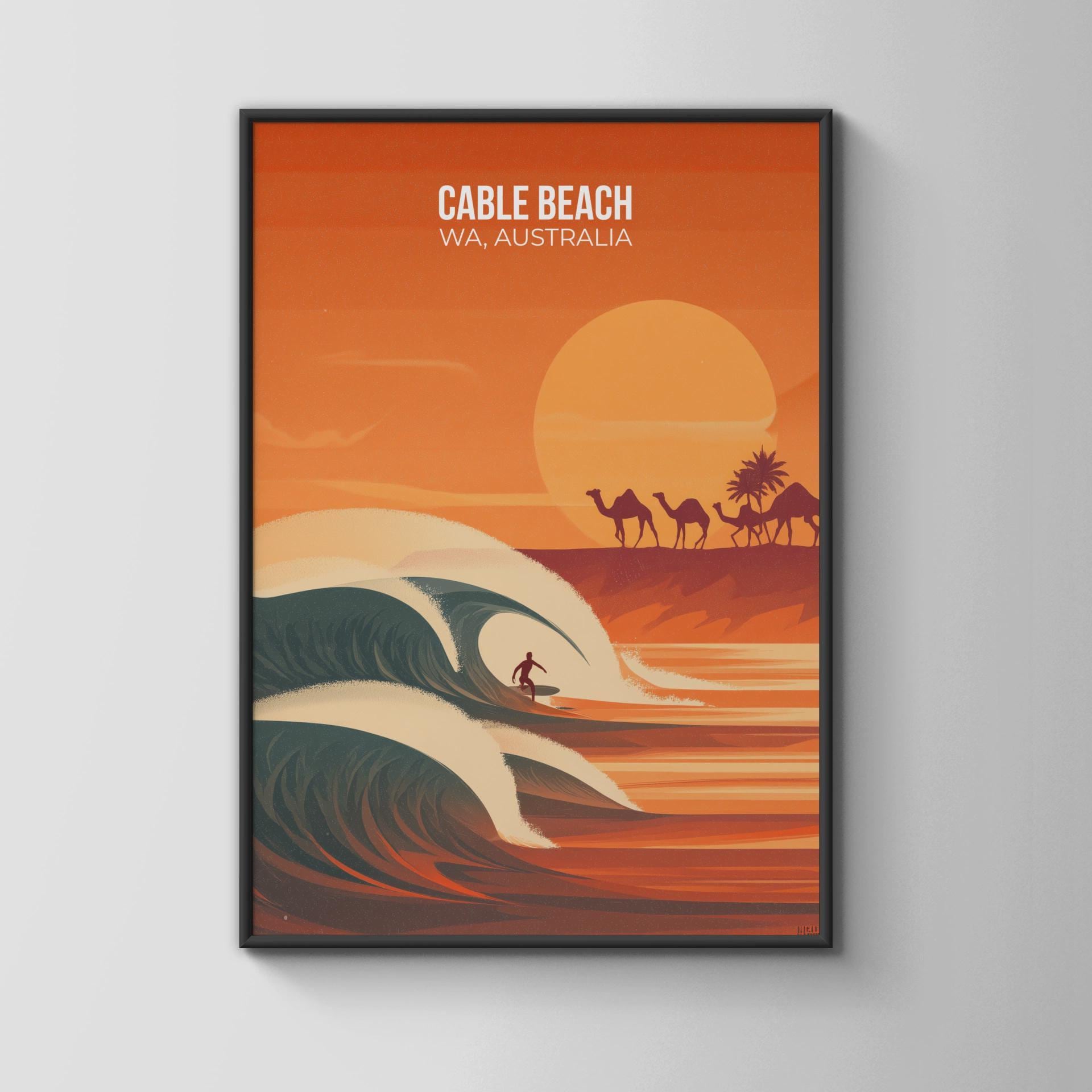 Cable Beach Surfing Poster Art Print WA Australia - Travel Wall Art
