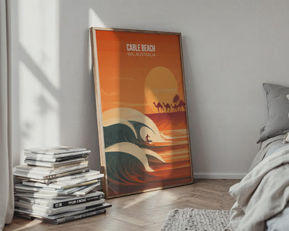 Cable Beach Surfing Poster Art Print WA Australia - Travel Wall Art