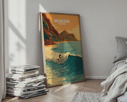 Burleigh Heads Surfing Poster Artwork QLD Australia Wall Art - Travel Wall Art