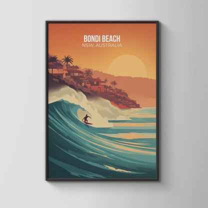 Bondi Beach Surfing Poster Print Ocean Art NSW Australia Wall Art - Travel Wall Art