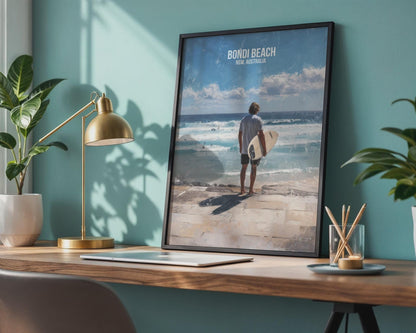 Bondi Beach Surfing Poster Wall Art Australia - Travel Wall Art