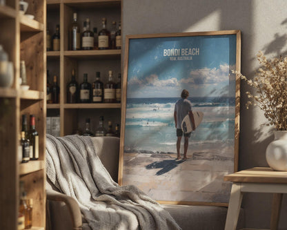 Bondi Beach Surfing Poster Wall Art Australia - Travel Wall Art