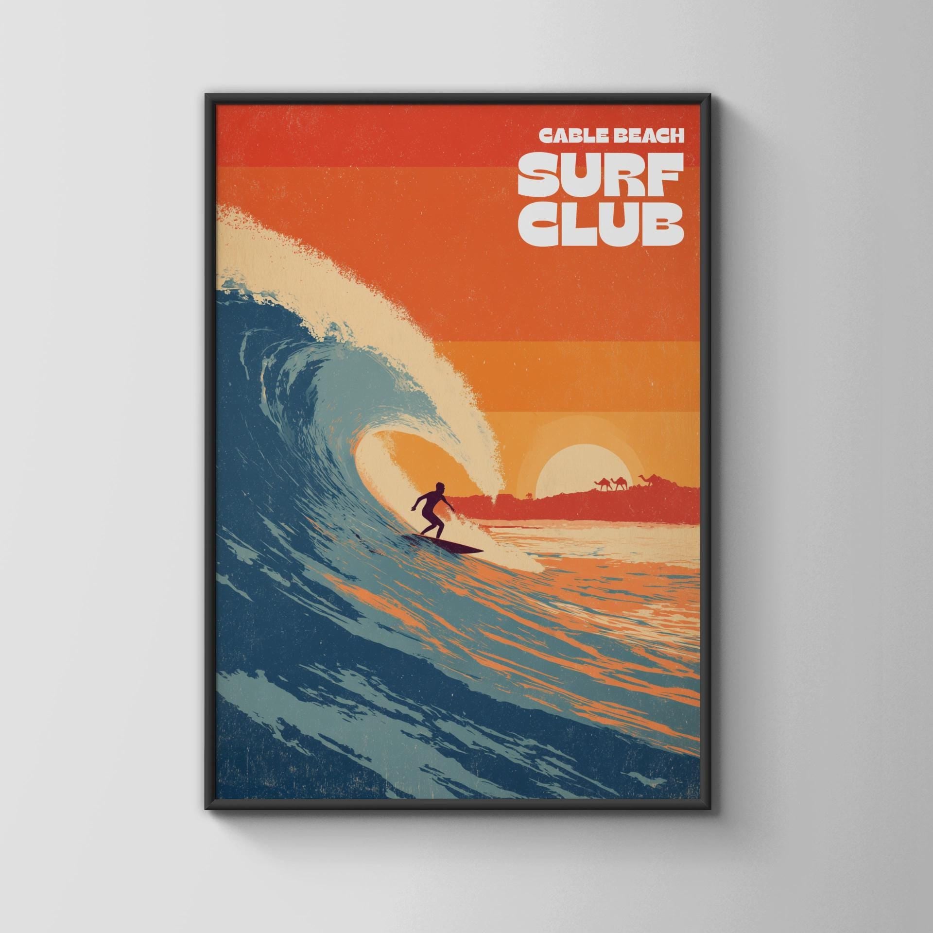 Surf Club Print Cable Beach Artwork Poster Wall Art - Travel Wall Art