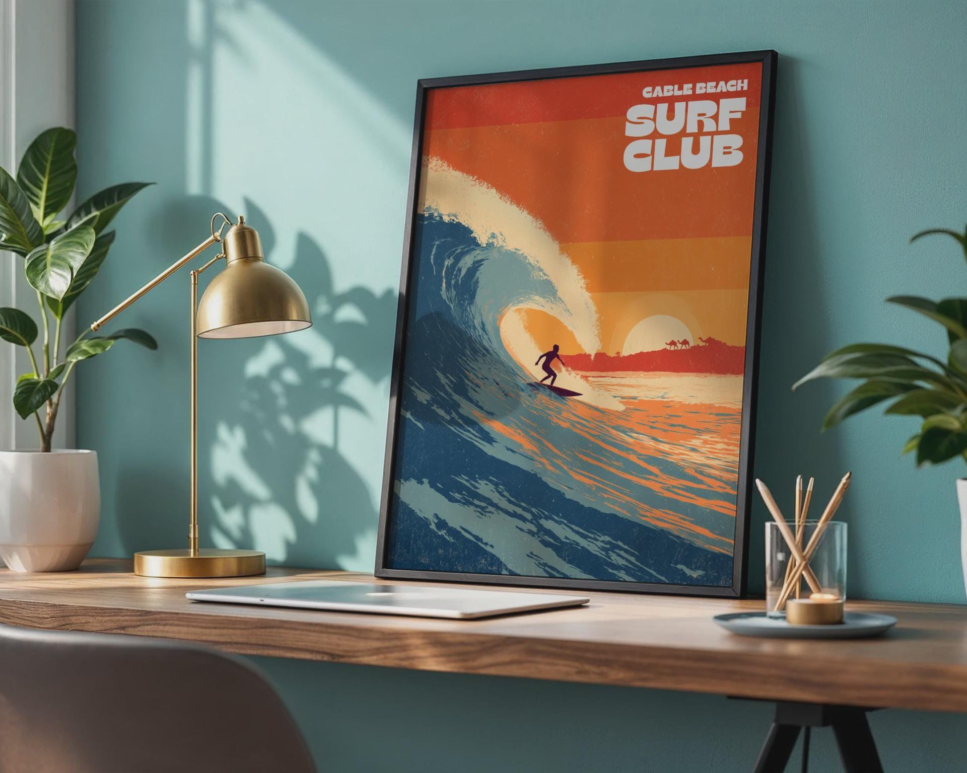 Surf Club Print Cable Beach Artwork Poster Wall Art - Travel Wall Art