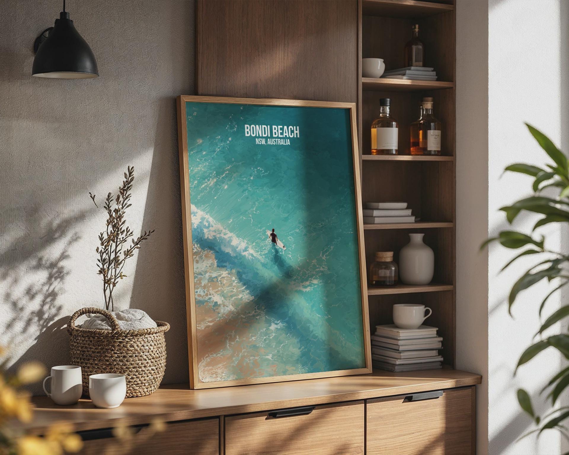 Bondi Beach Surfing Poster Art Print - Travel Wall Art