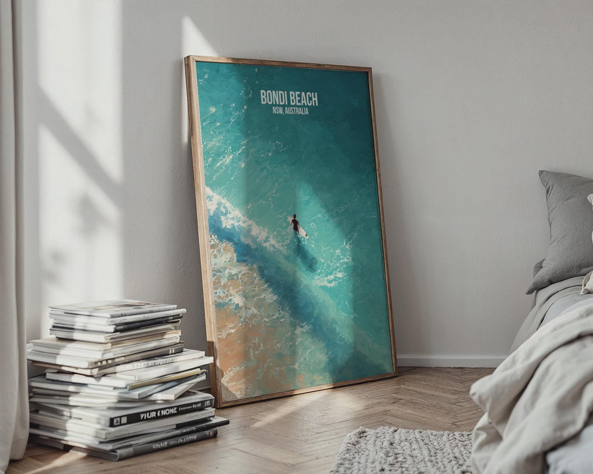 Bondi Beach Surfing Poster Art Print - Travel Wall Art