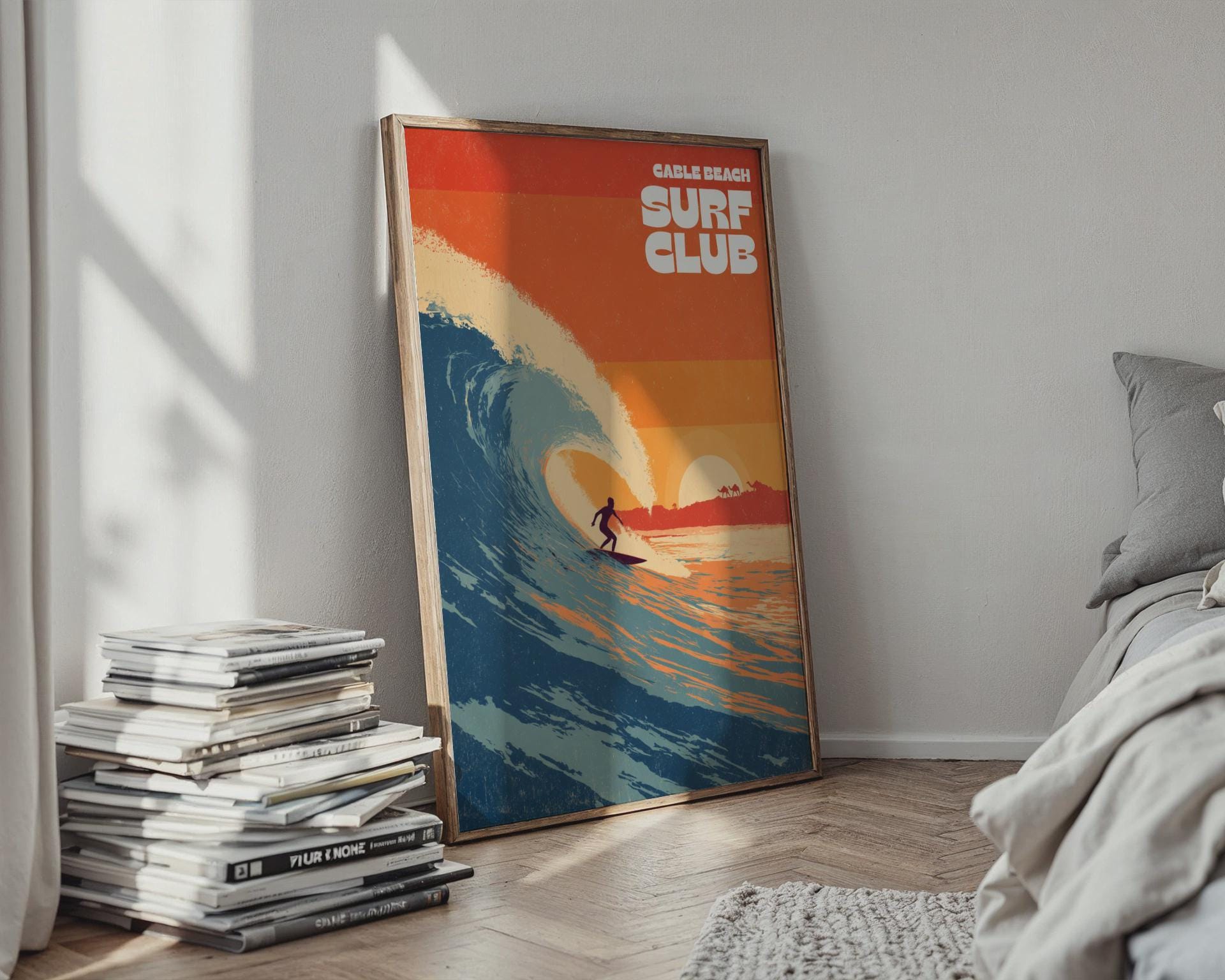 Surf Club Print Cable Beach Artwork Poster Wall Art - Travel Wall Art
