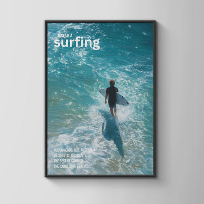 Australia Surfing Poster Noosa Heads Beach Wall Art - Travel Wall Art