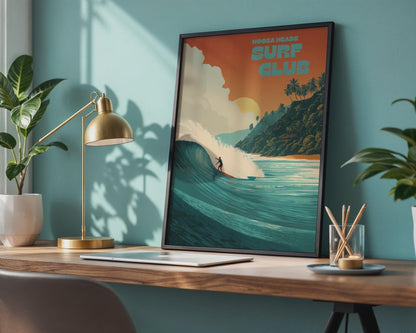 Noosa Heads Surf Club Poster: Surfer Riding Wave, Coastal Art Print - Travel Wall Art
