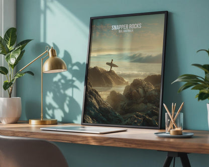 Snapper Rocks Surfing Poster QLD Australia Art Print - Travel Wall Art