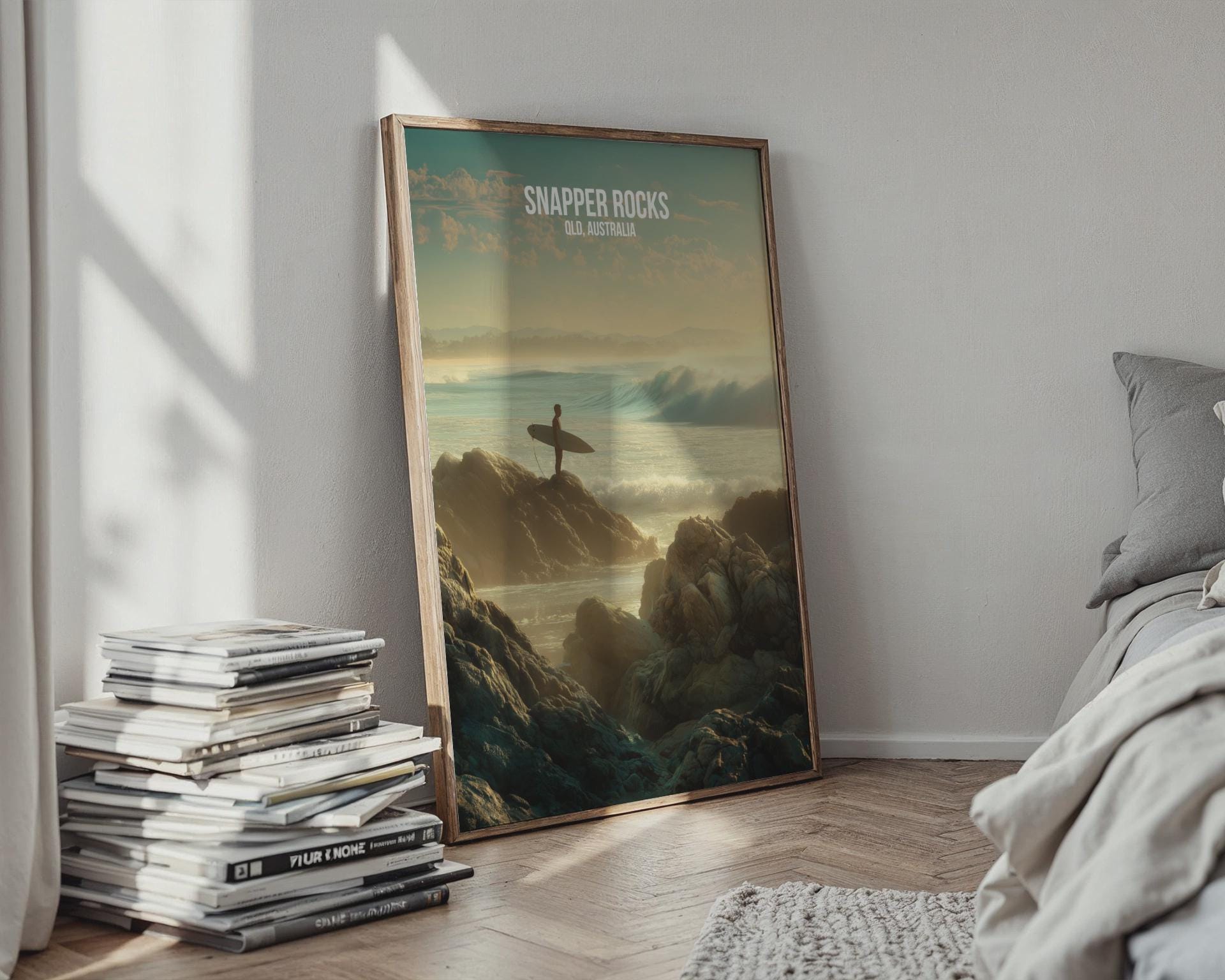 Snapper Rocks Surfing Poster QLD Australia Art Print - Travel Wall Art