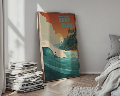 Noosa Heads Surf Club Poster: Surfer Riding Wave, Coastal Art Print - Travel Wall Art