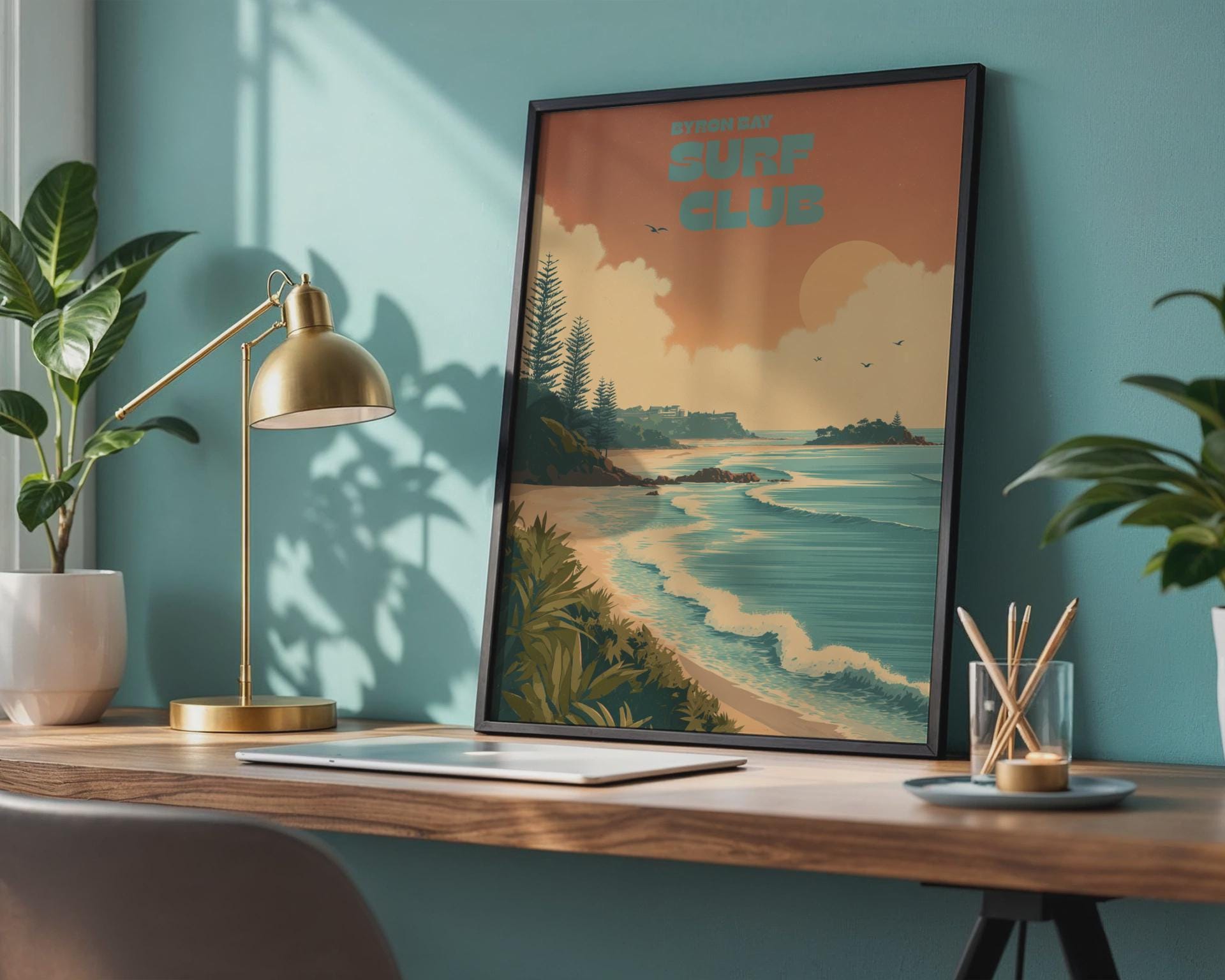 Byron Bay Surf Club Wall Art Beach Print Coastal Landscape Poster - Travel Wall Art