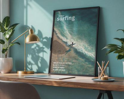 Surfing Poster Burleigh Heads Ocean Wall Art Australian Beach Print - Travel Wall Art