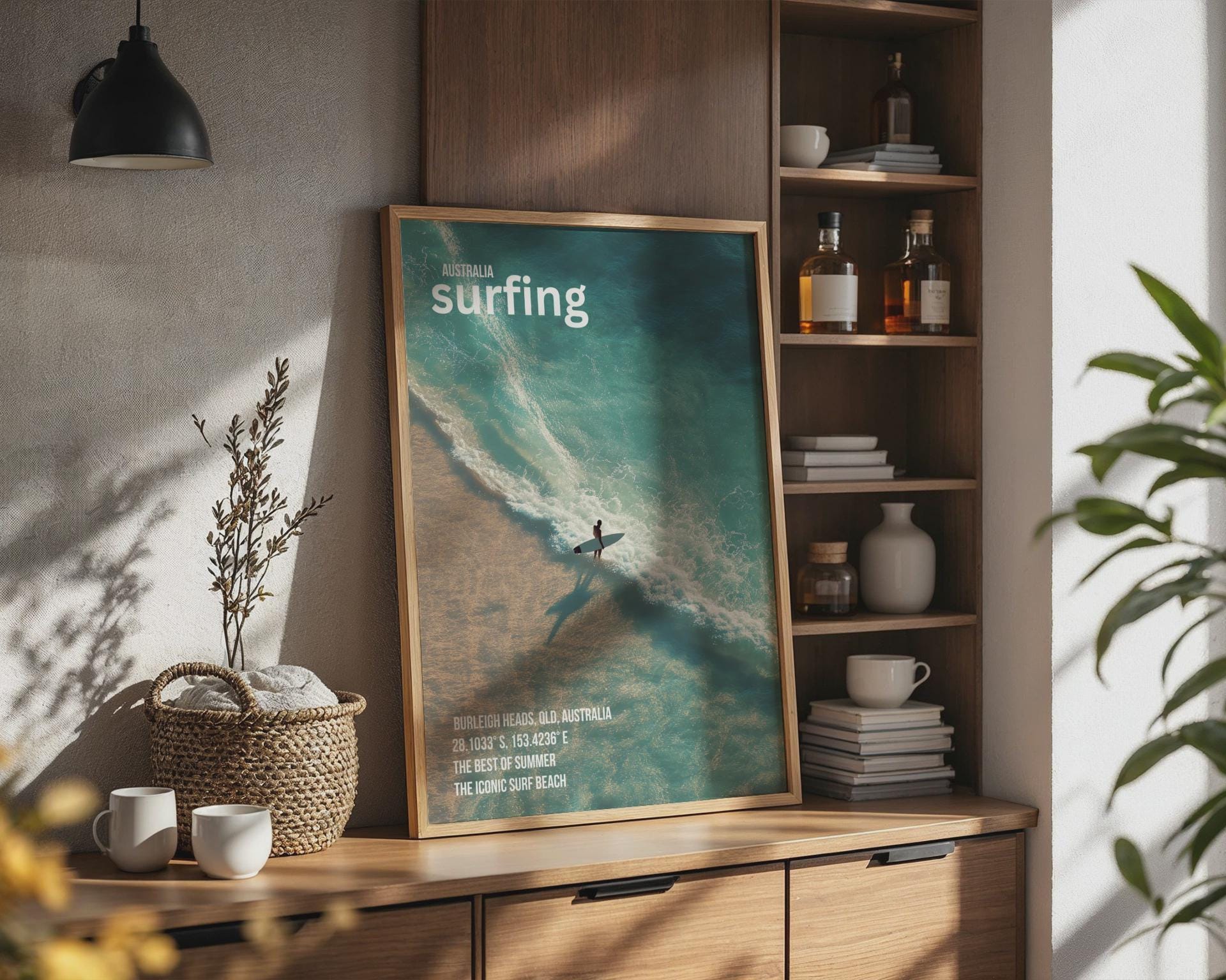 Surfing Poster Burleigh Heads Ocean Wall Art Australian Beach Print - Travel Wall Art