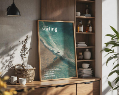 Surfing Poster Burleigh Heads Ocean Wall Art Australian Beach Print - Travel Wall Art