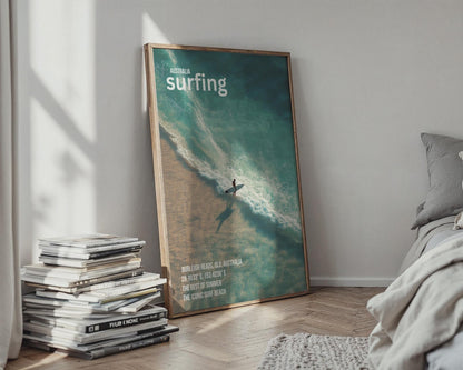 Surfing Poster Burleigh Heads Ocean Wall Art Australian Beach Print - Travel Wall Art