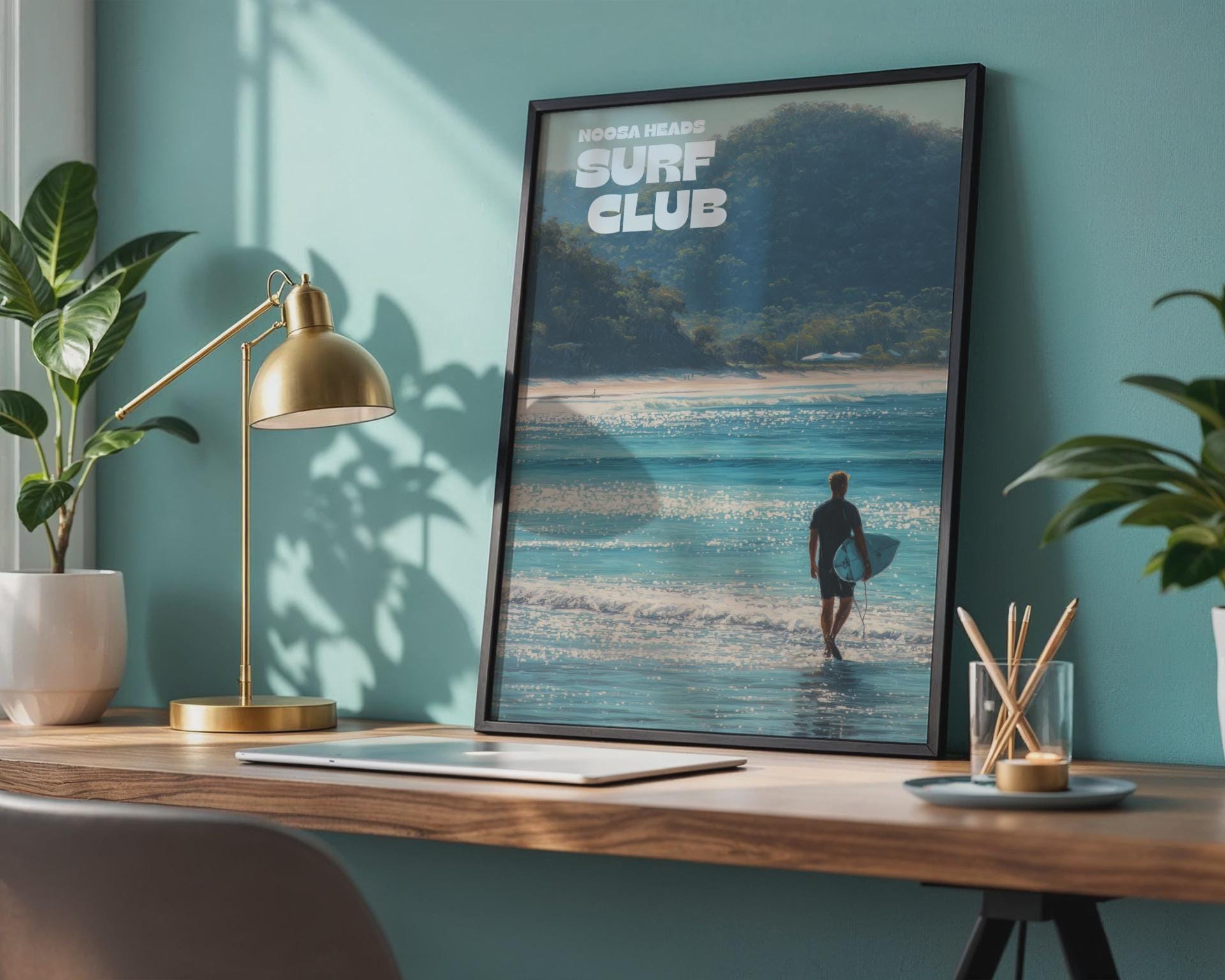 Noosa Heads Surf Club Poster Wall Art Coastal Landscape Print - Travel Wall Art