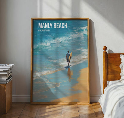 Manly Beach Surfing Print Poster Wall Art - Travel Wall Art