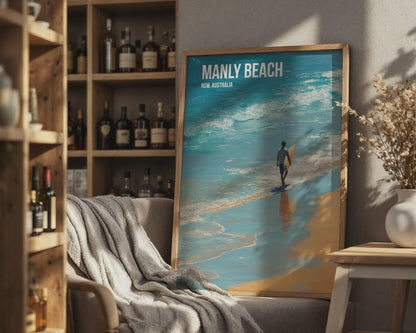 Manly Beach Surfing Print Poster Wall Art - Travel Wall Art