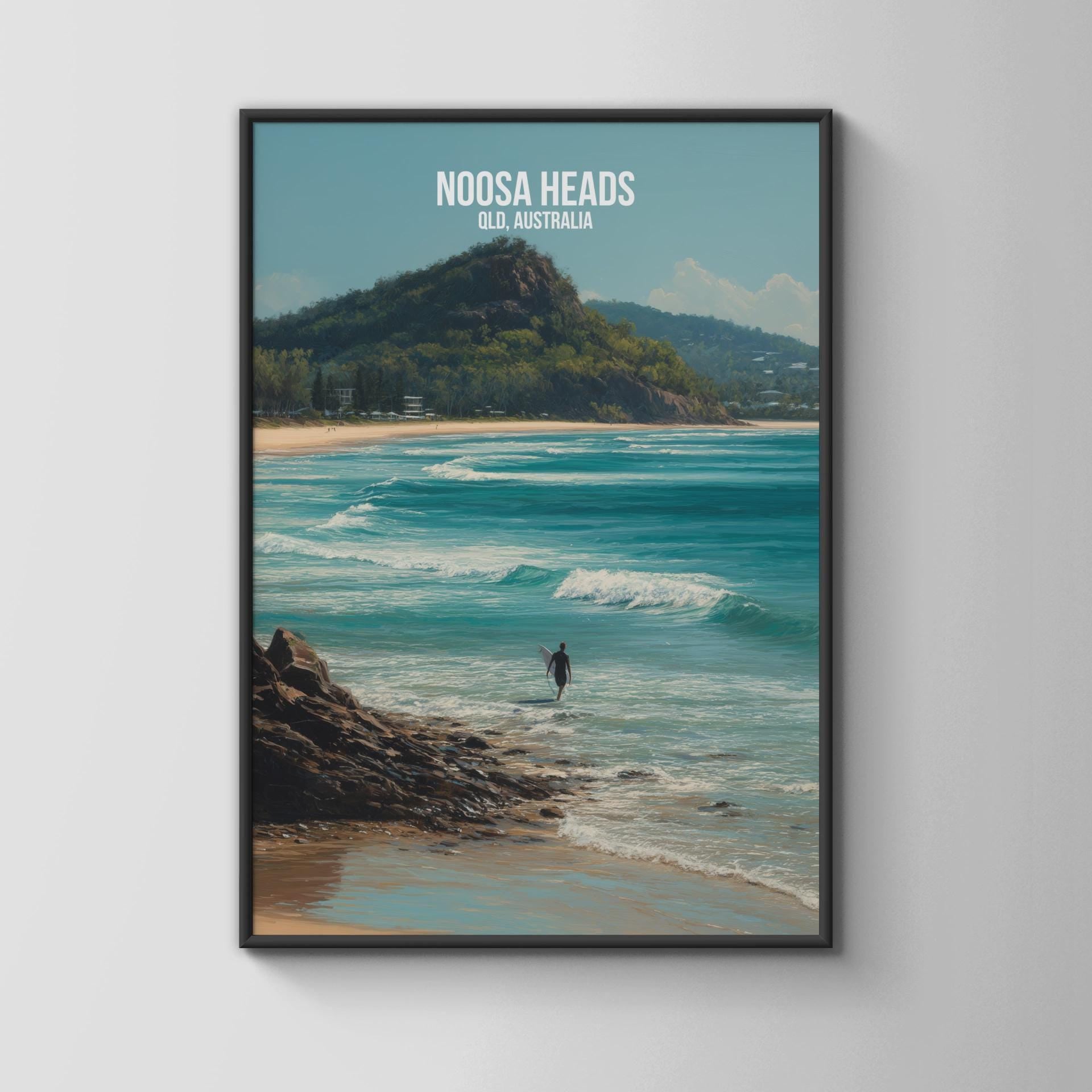 Noosa Heads Surfing Poster Queensland Wall Art - Travel Wall Art