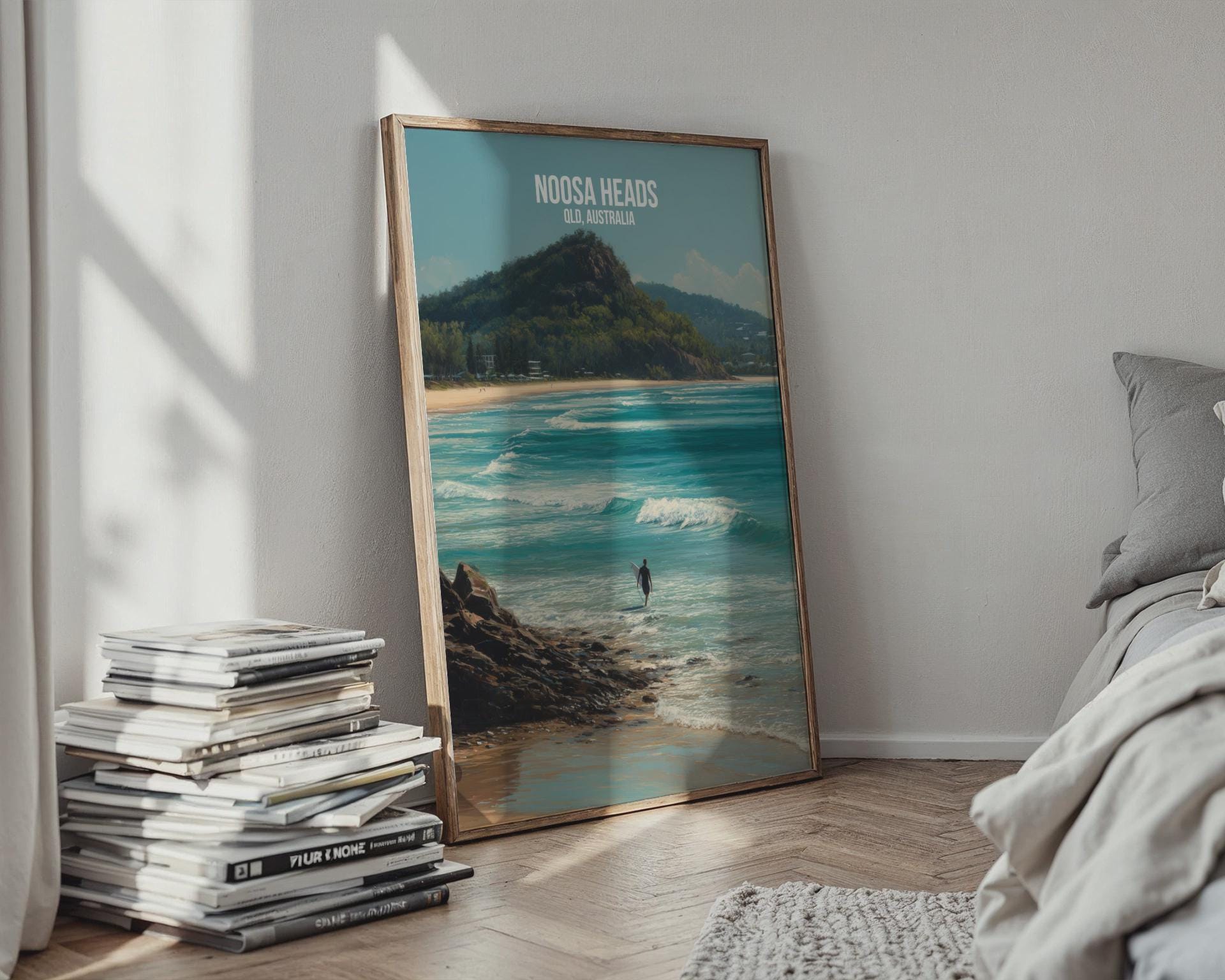 Noosa Heads Surfing Poster Queensland Wall Art - Travel Wall Art