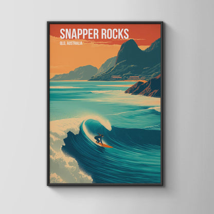 Snapper Rocks Surf Art Print Queensland Australia Poster - Travel Wall Art