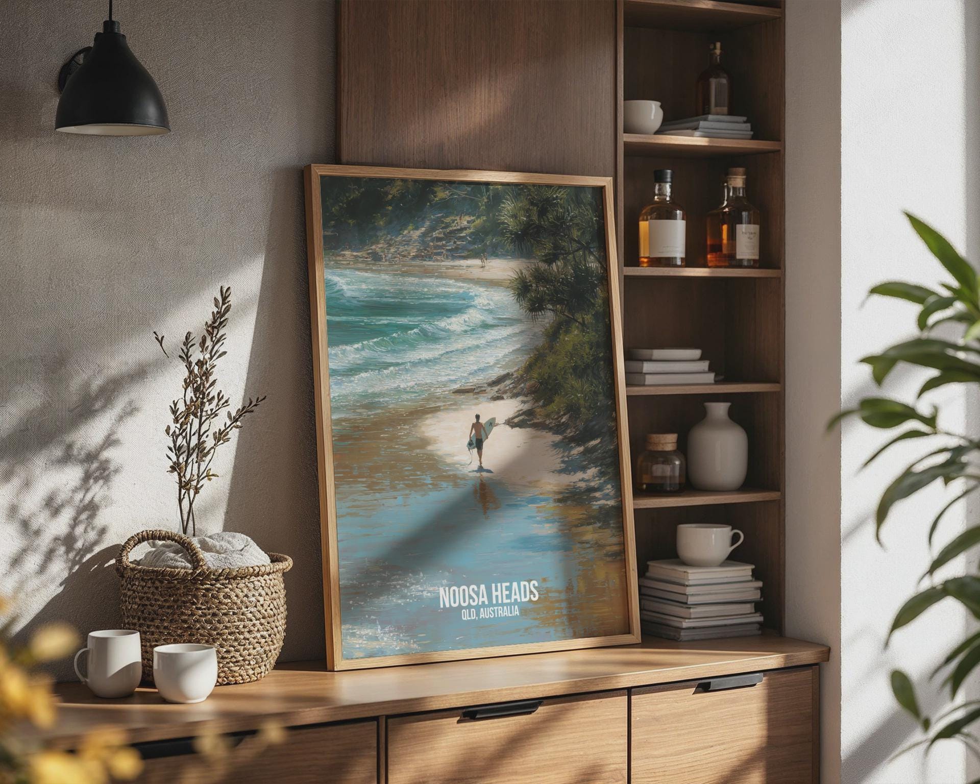 Noosa Heads Surfing Beach Print Landscape Wall Art - Travel Wall Art
