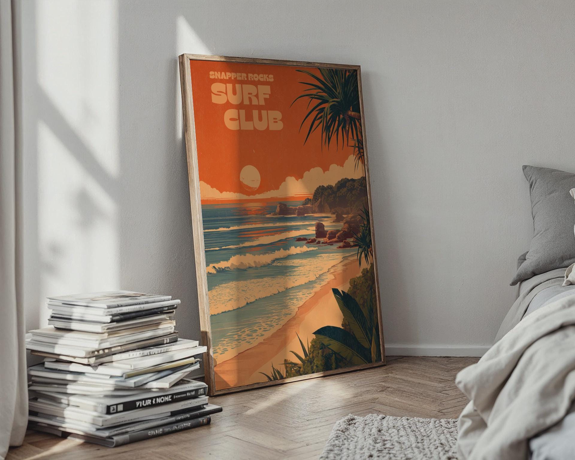 Snapper Rocks Surf Club Poster Print in Coastal Style - Travel Wall Art