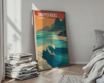 Snapper Rocks Surf Art Print Queensland Australia Poster - Travel Wall Art