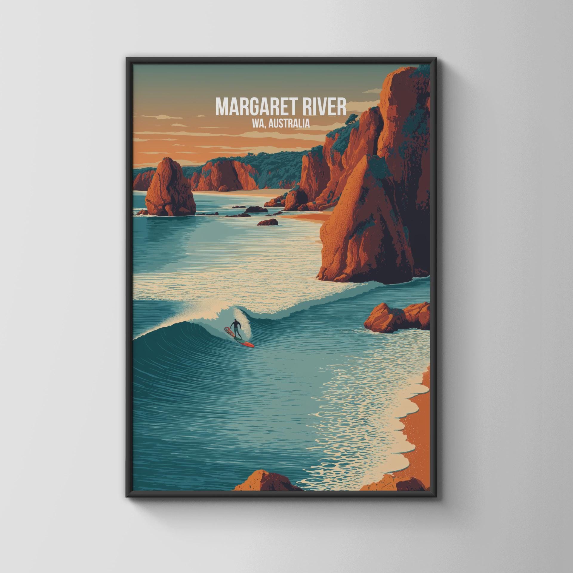 Margaret River Surf Art Print WA Australia Poster Coastal Wall Art - Travel Wall Art