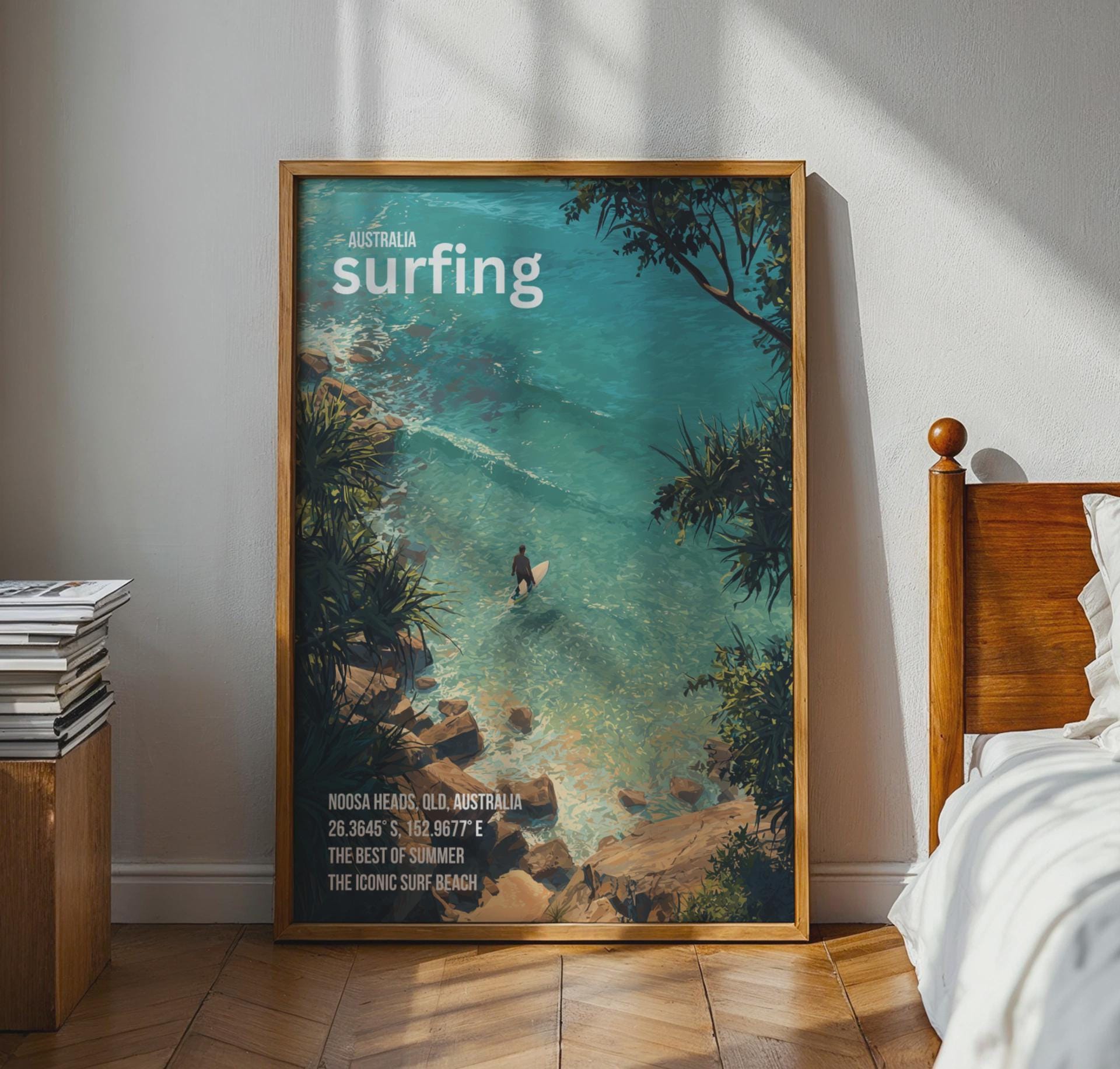 Australia Surfing Poster Noosa Heads Wall Art Summer Beach Print - Travel Wall Art