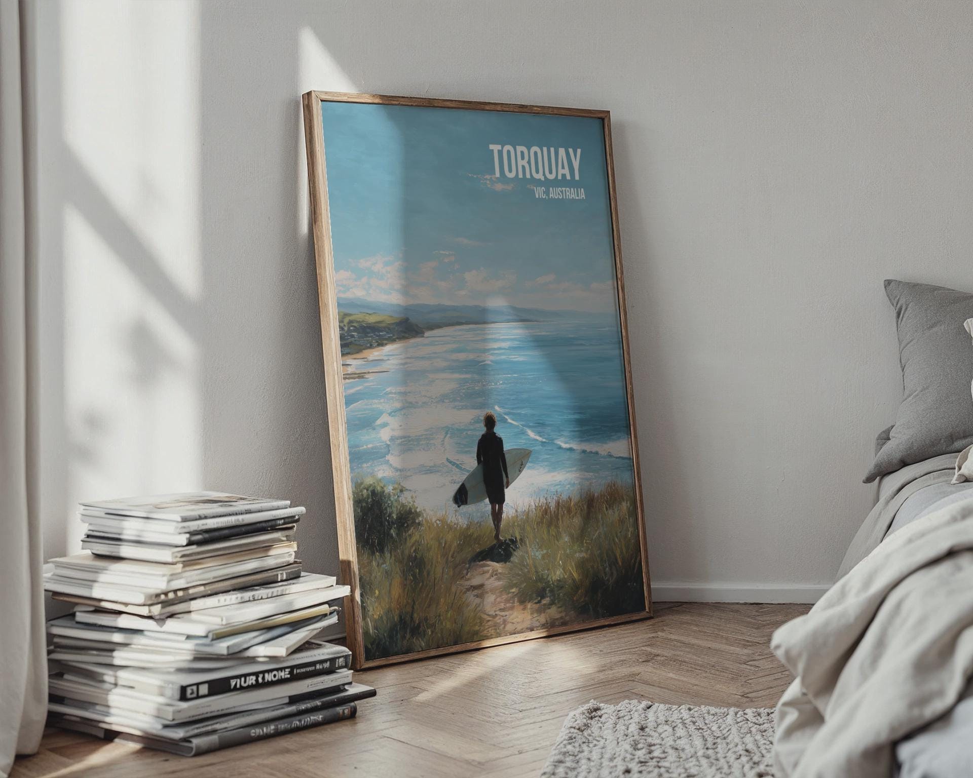 Torquay Surfing Poster Landscape Art Print - Travel Wall Art