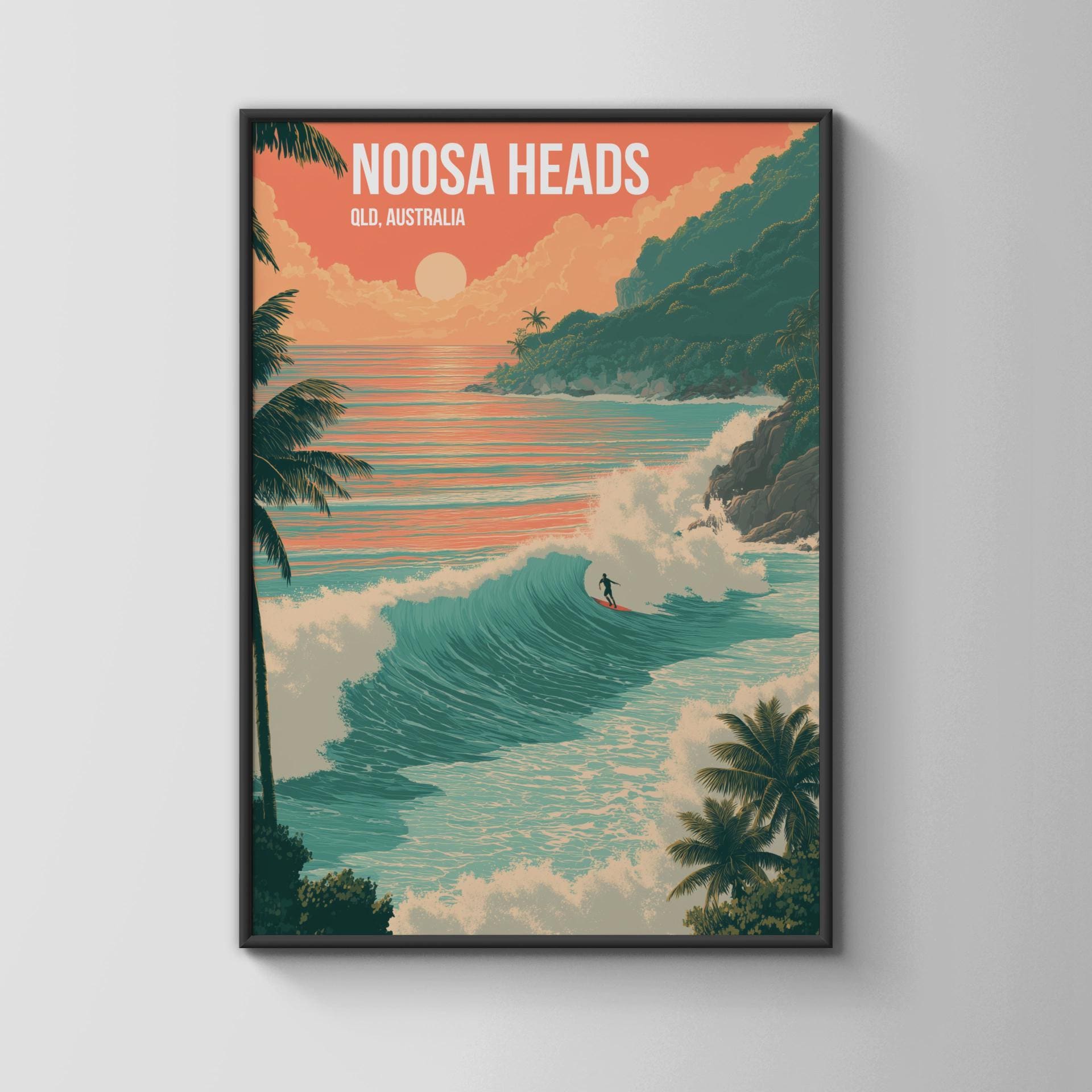 Noosa Heads Surf Poster Wave Art Queensland Australia Coastal Wall Art Print - Travel Wall Art