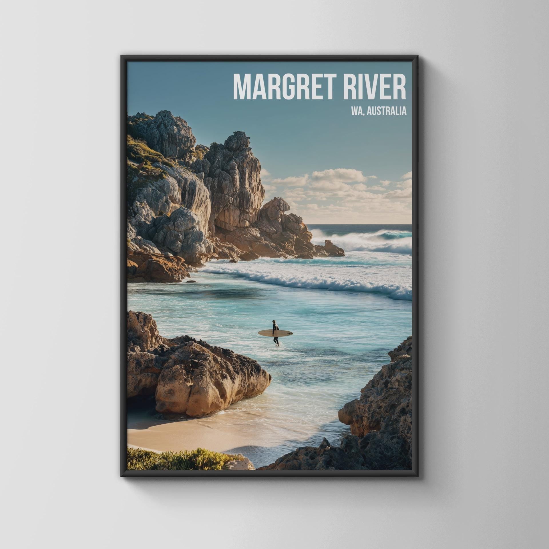 Margaret River Surfing Poster WA Australia Coastal Wall Art Print - Travel Wall Art