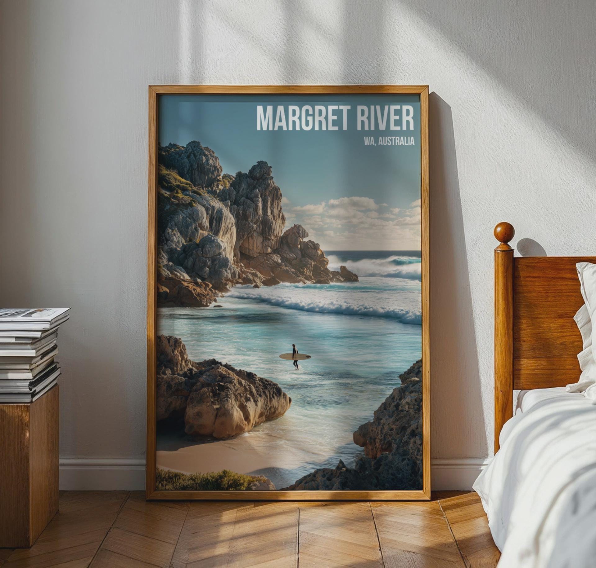 Margaret River Surfing Poster WA Australia Coastal Wall Art Print - Travel Wall Art