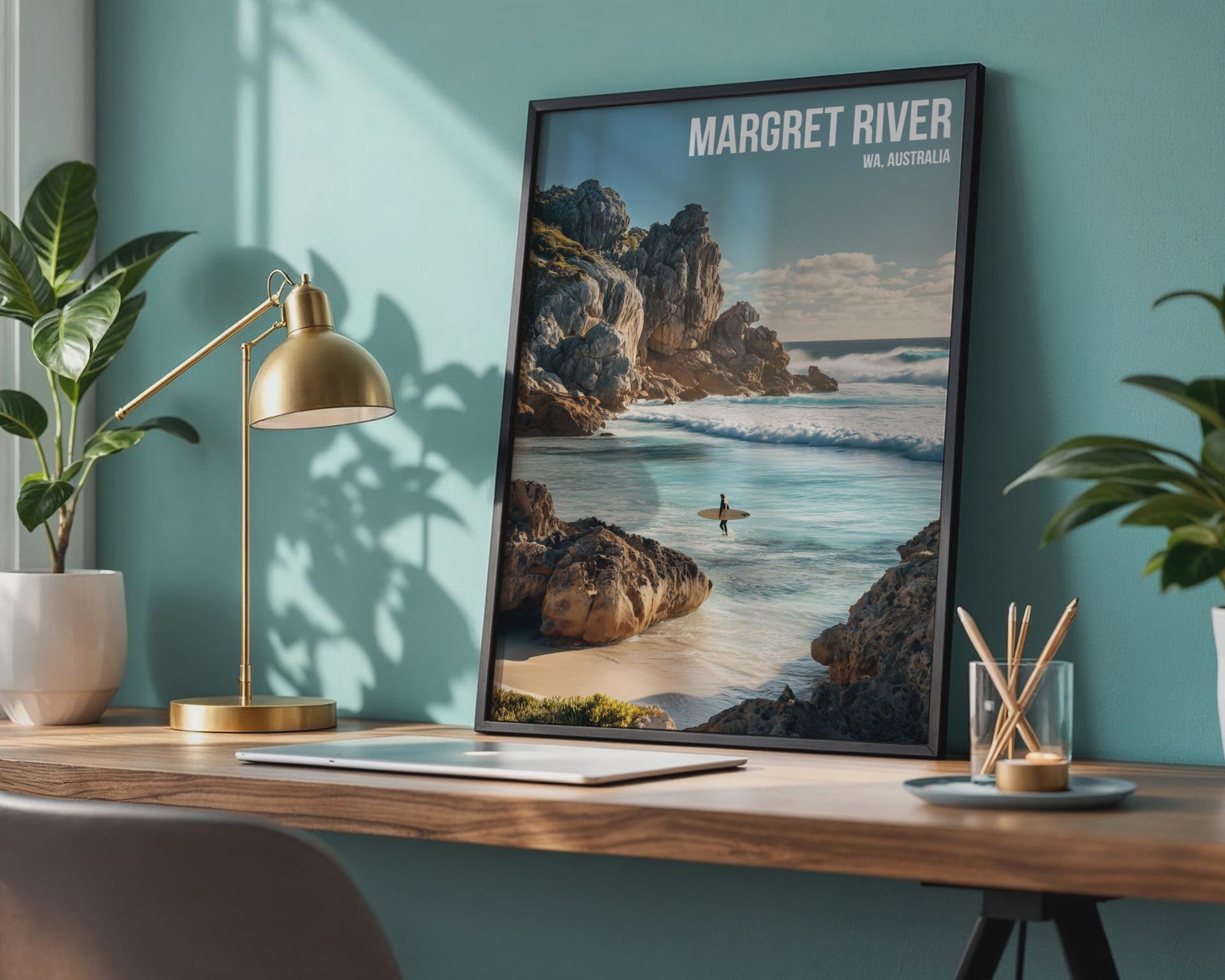 Margaret River Surfing Poster WA Australia Coastal Wall Art Print - Travel Wall Art