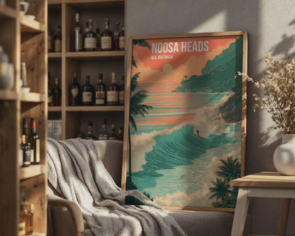 Noosa Heads Surf Poster Wave Art Queensland Australia Coastal Wall Art Print - Travel Wall Art
