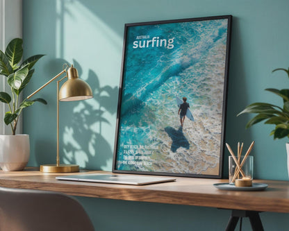 City Beach Surfing Print Ocean Artwork Poster - Travel Wall Art