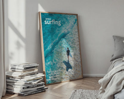 City Beach Surfing Print Ocean Artwork Poster - Travel Wall Art