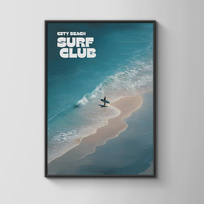 Surf Club Wall Art Beach Print with Ocean Waves and Surfer - Travel Wall Art