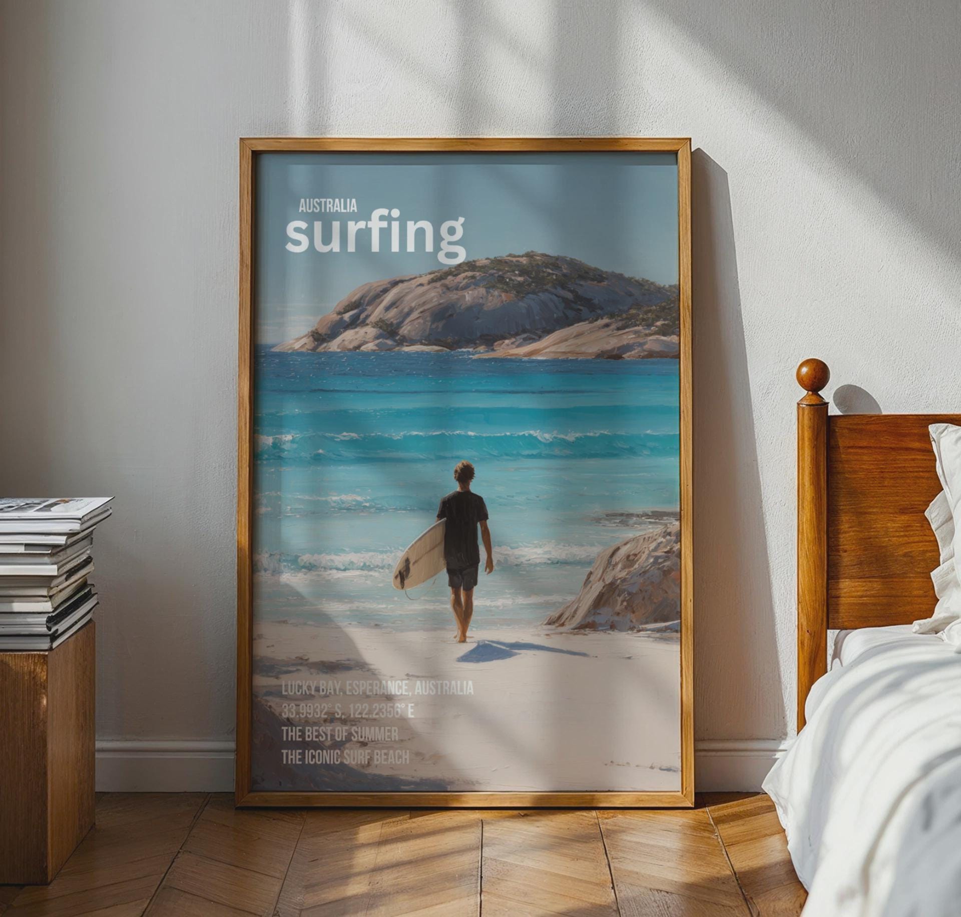 Lucky Bay Surfing Print Art Poster Australia Wall Art - Travel Wall Art