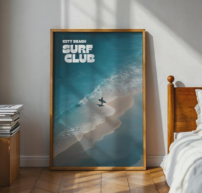 Surf Club Wall Art Beach Print with Ocean Waves and Surfer - Travel Wall Art