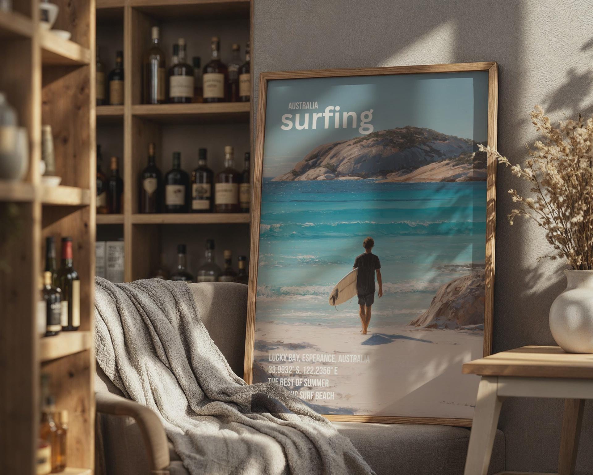 Lucky Bay Surfing Print Art Poster Australia Wall Art - Travel Wall Art