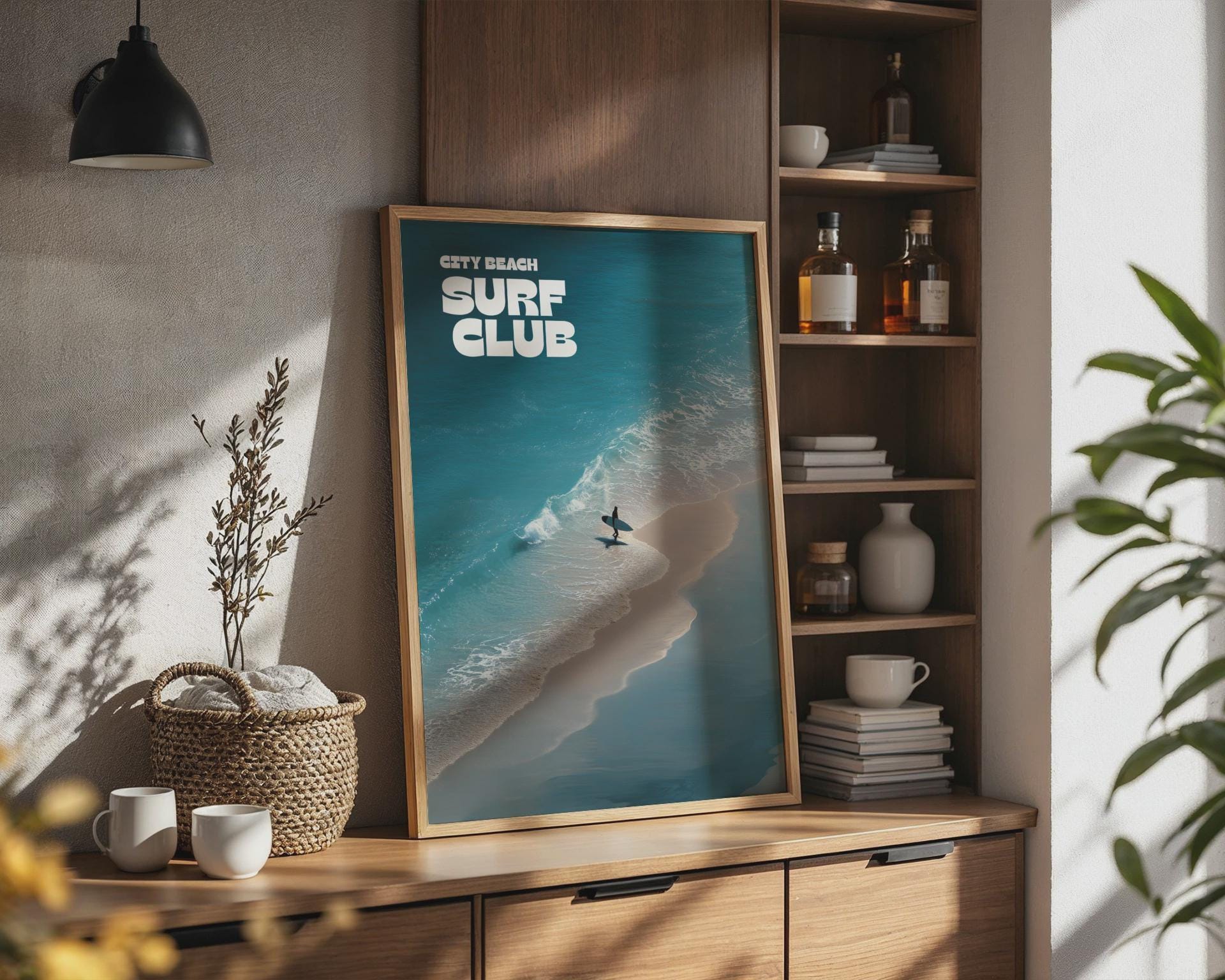 Surf Club Wall Art Beach Print with Ocean Waves and Surfer - Travel Wall Art