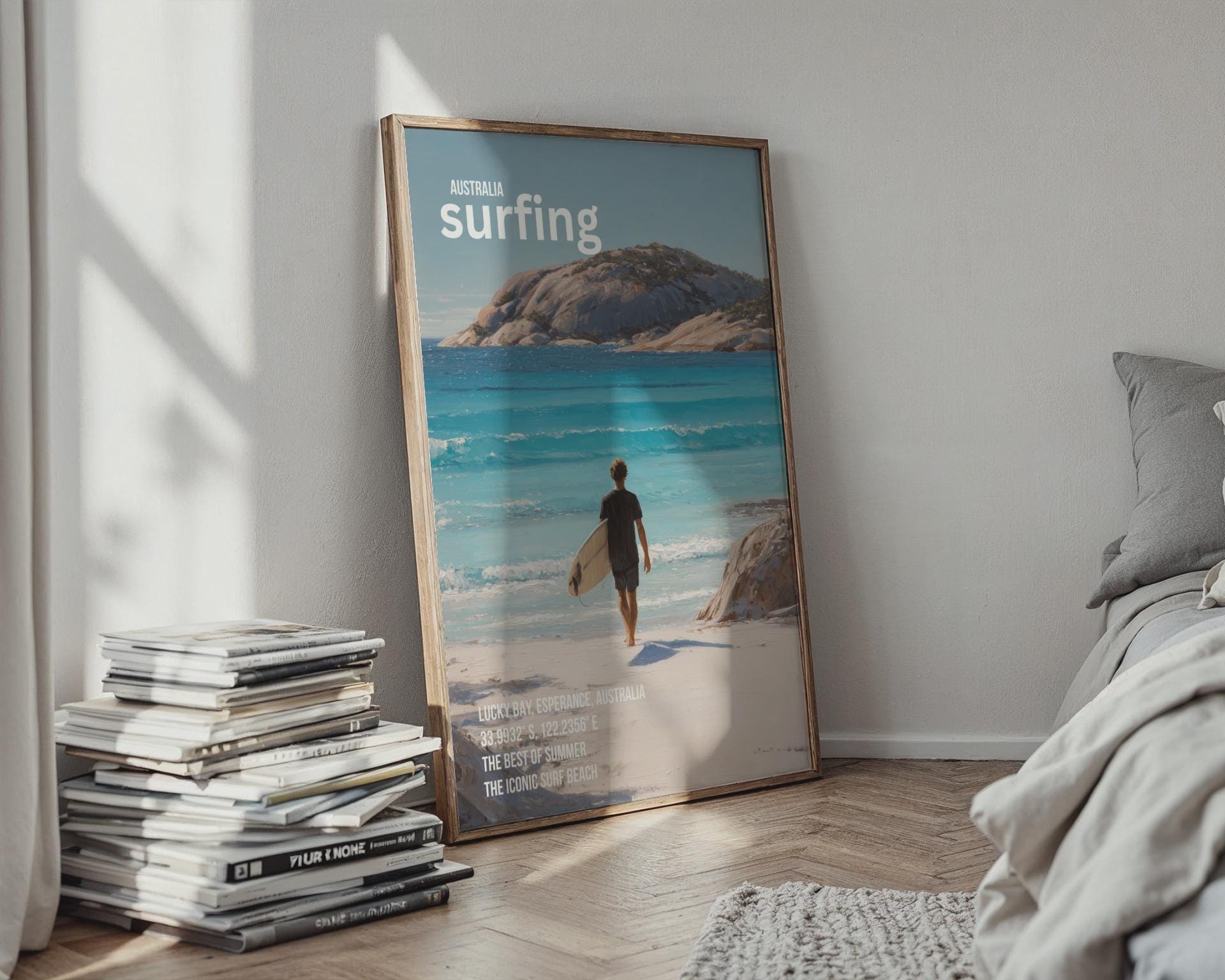 Lucky Bay Surfing Print Art Poster Australia Wall Art - Travel Wall Art