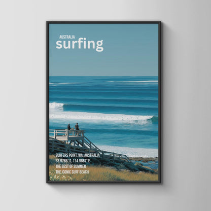 Surfers Point WA Surfing Poster Art Print Beach Landscape - Travel Wall Art