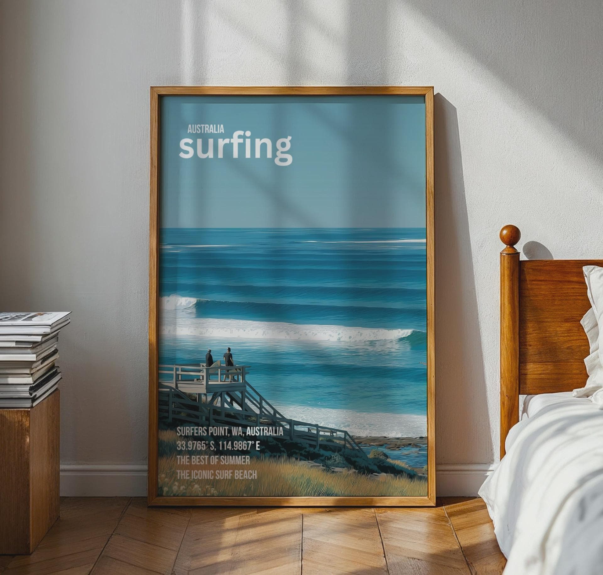 Surfers Point WA Surfing Poster Art Print Beach Landscape - Travel Wall Art